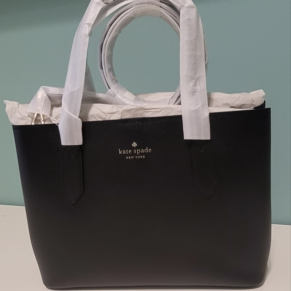 Kate Spade Harper Black Leather Satchel Crossbody Tote Bag